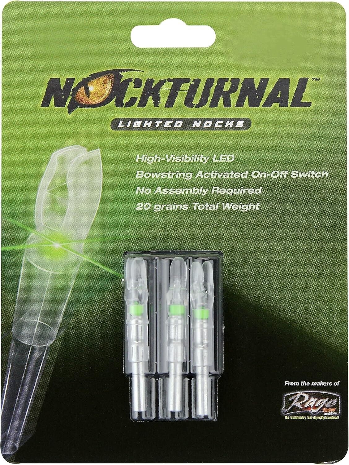 Nockturnal -  Lighted "S" Nock -  Green -  3-pack - NT-205 .244" ID