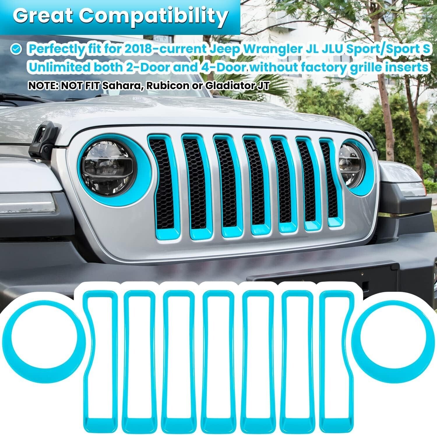 Jeep Wrangler JK Grill Inserts Matte Blue Front Mesh Grille w/ Headlight Bezel