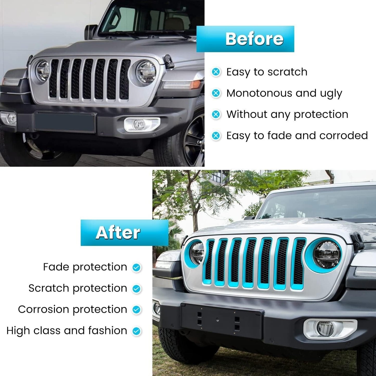 Jeep Wrangler JK Grill Inserts Matte Blue Front Mesh Grille w/ Headlight Bezel