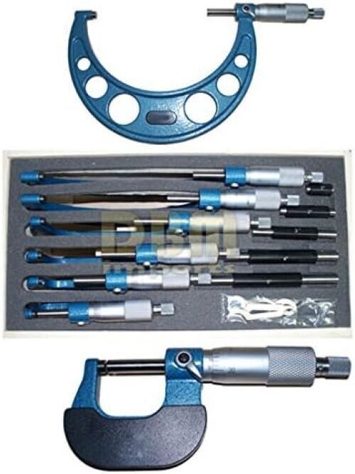 6PCS Outside 6" Micrometer Set, 0-1"/1-2"/2-3"/3-4"/4-5"/5-6", 0.0001" Precision