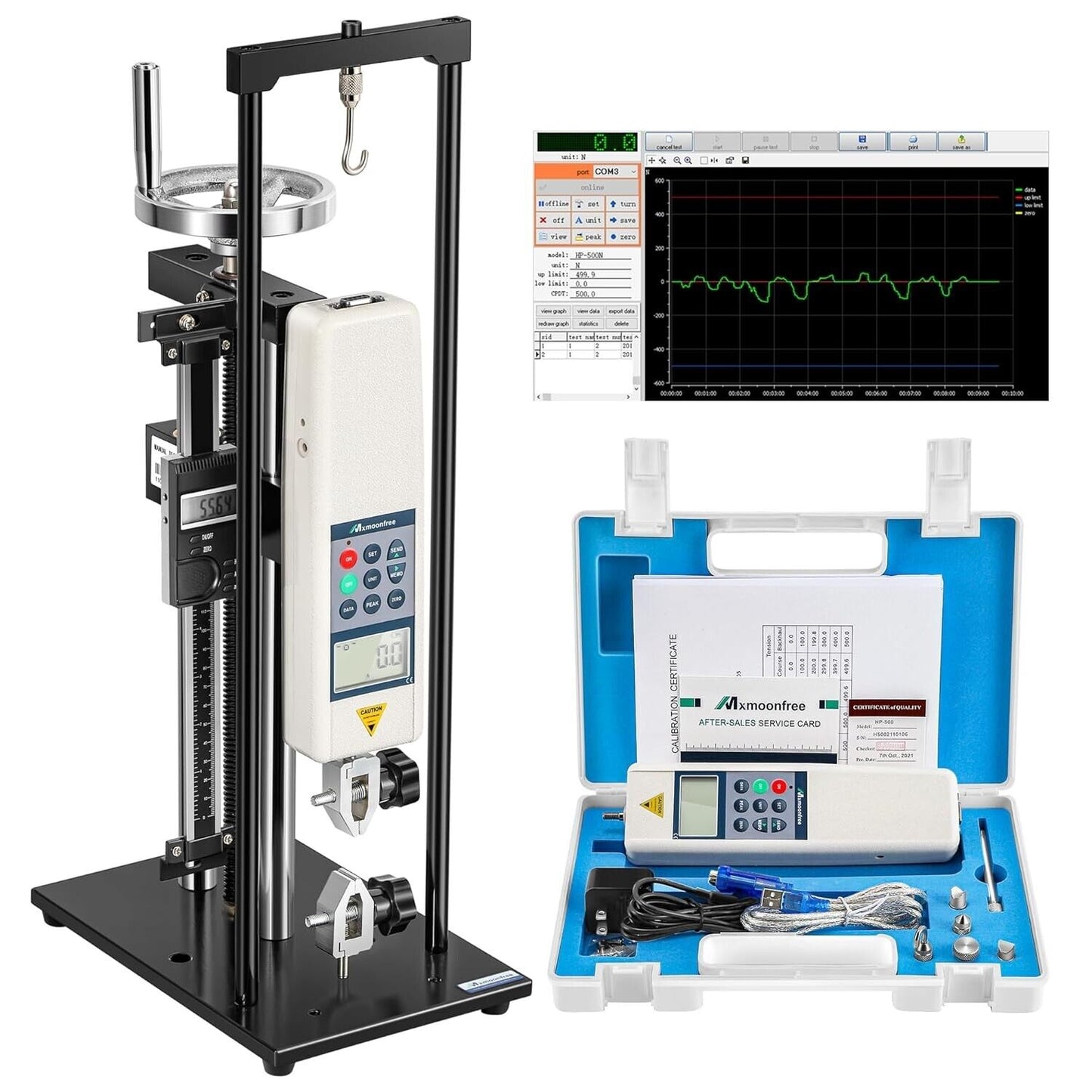 500N Digital Force Gauge Push Pull Gauge w Gauge Stand HLB Test Stand+HP-500N