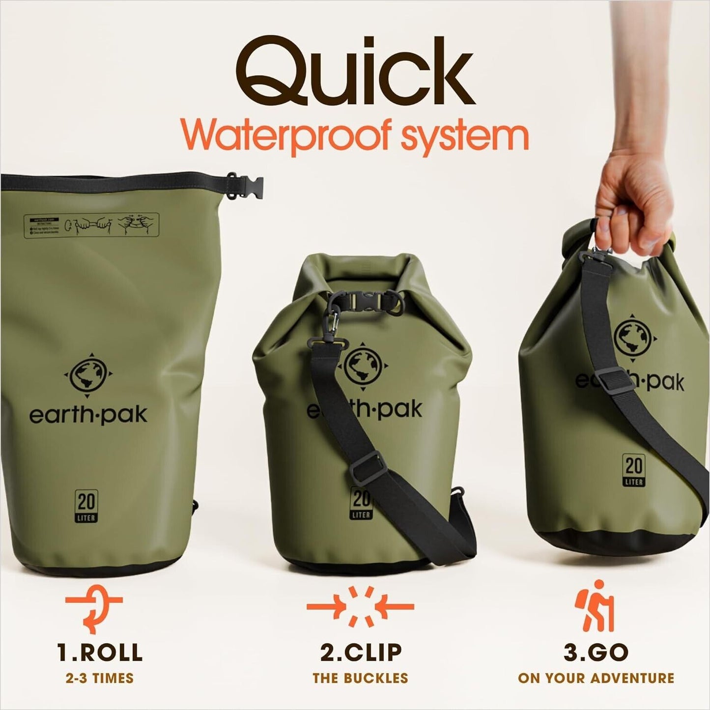 Earth Pak Waterproof Dry Bag/ Phone Case Gear Dry 40L Forest Green, for Kayak