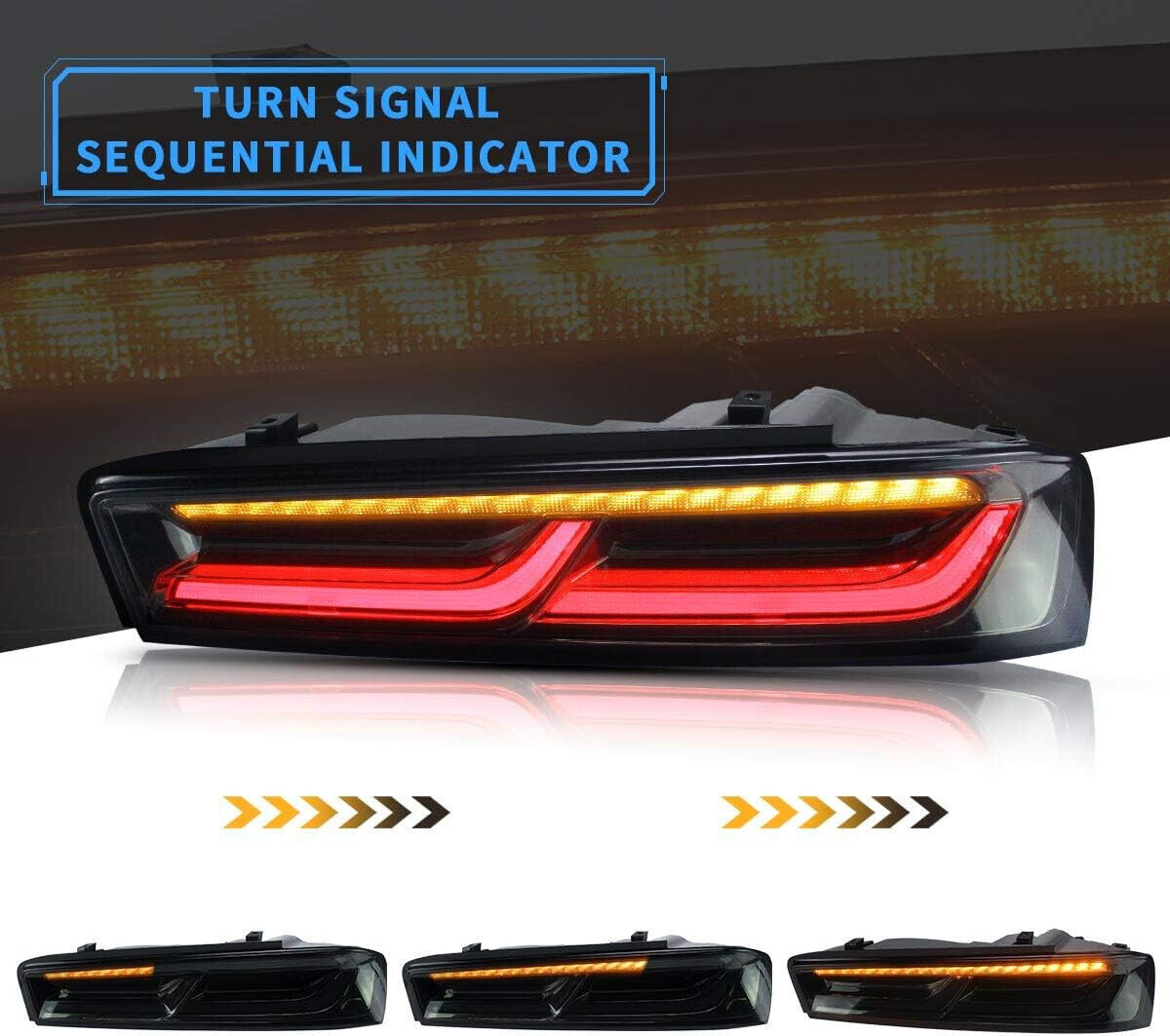 VLAND LED Tail Lights For Chevy Camaro 2016-2018 DRL FULL Smoked Rear Lights