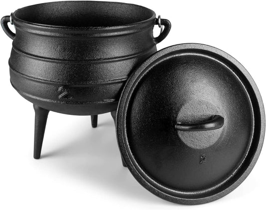 Bruntmor Pre-Seasoned Cast Iron Cauldron | African Pot 8.5 Quarts Medium, Black