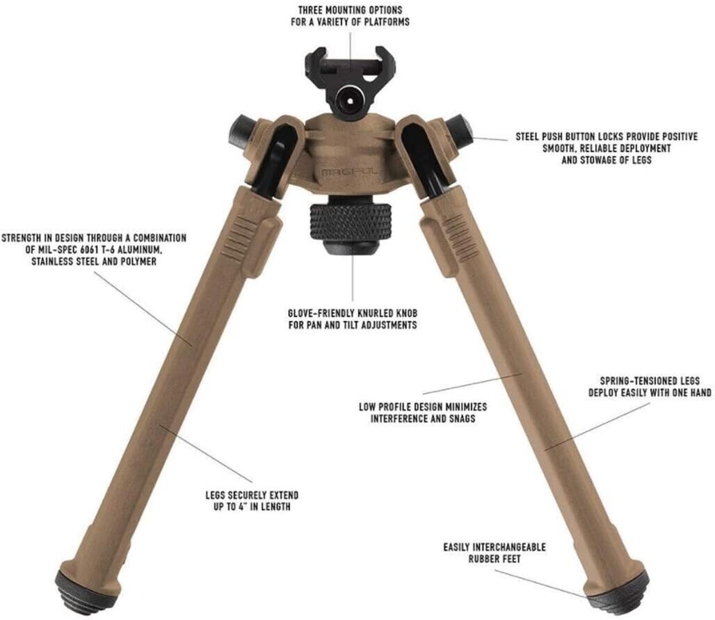 Magpul Genuine MAG941-FDE Sling Stud Next Generation Polymer Bipod - FDE, NEW