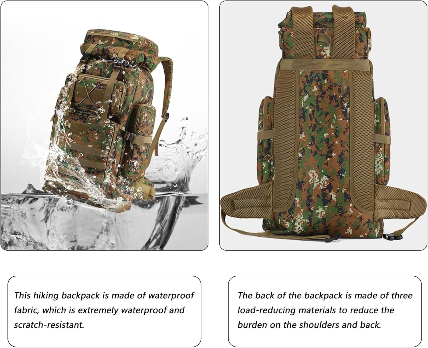 80L Military Tactical Backpack Rucksack for Outdoor Travel Camping Hiking Bag