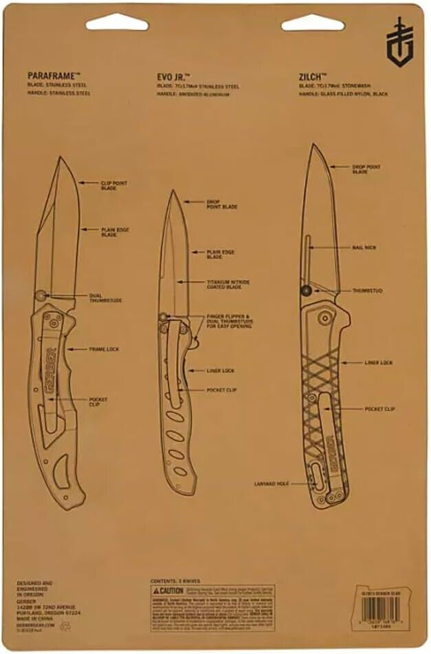 GERBER 3-Piece Greatest Hits Folding Knife Set with Paraframe 1 EVO Jr and Zilch