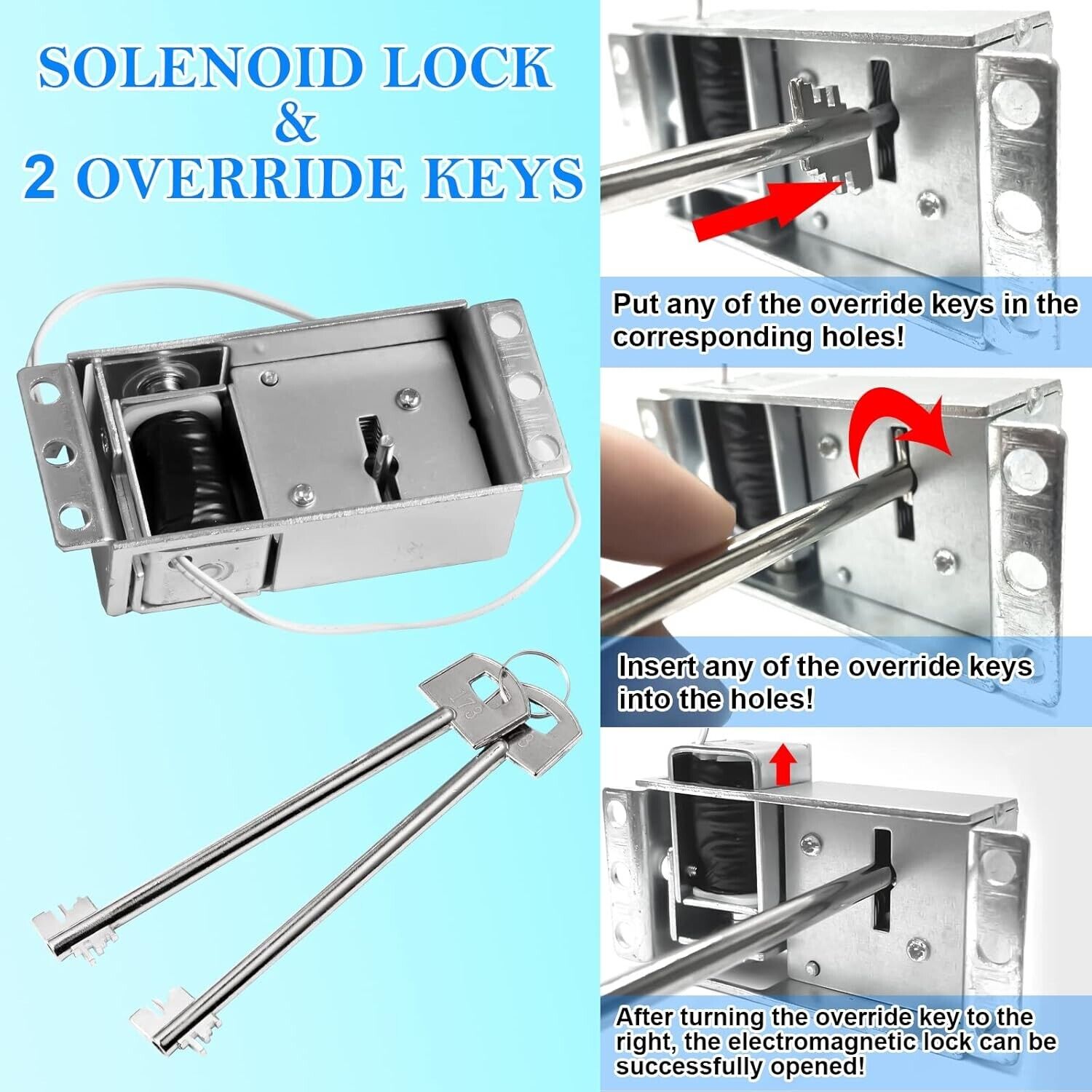 New Gun Safe Lock Replacement Chrome Keypad With Solenoid Lock & 2 Override Keys