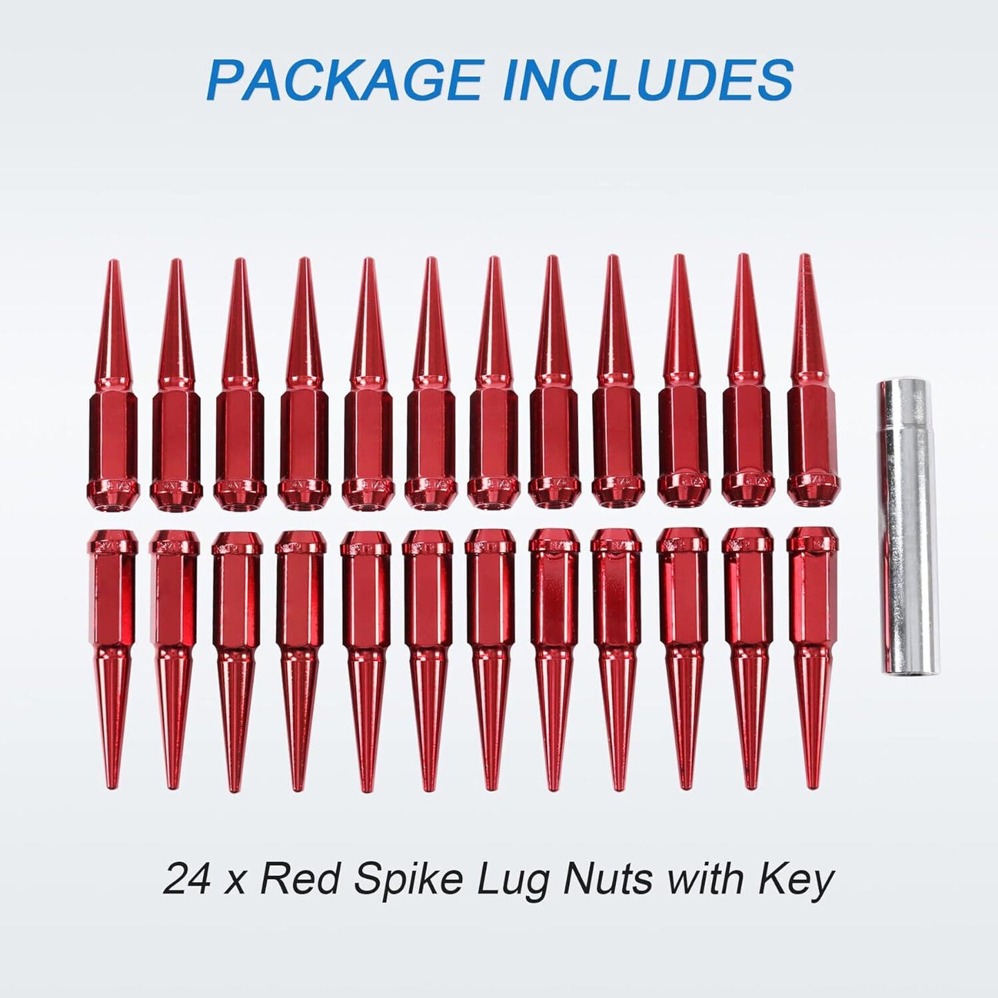 JDMSPEED Wheel Spike Lug Nuts (24pcs) with 1 Socket Key Red 14x1.5 4.5 Tall 6lug