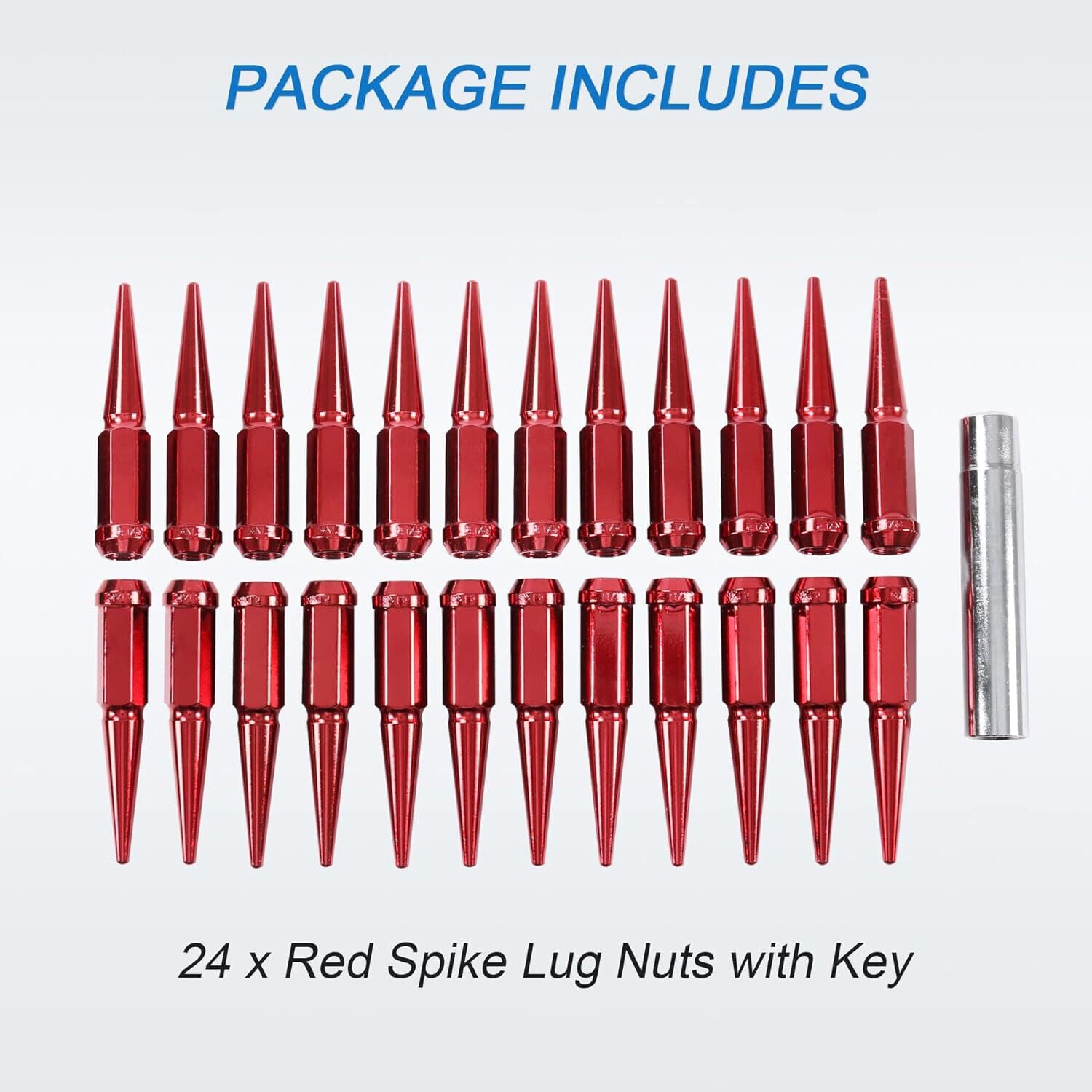 JDMSPEED Wheel Spike Lug Nuts (24pcs) with 1 Socket Key Red 14x1.5 4.5 Tall 6lug