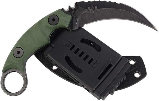 Survival Claw Tactical Knife w/teeth, Karambit fixed blade with kydex sheath