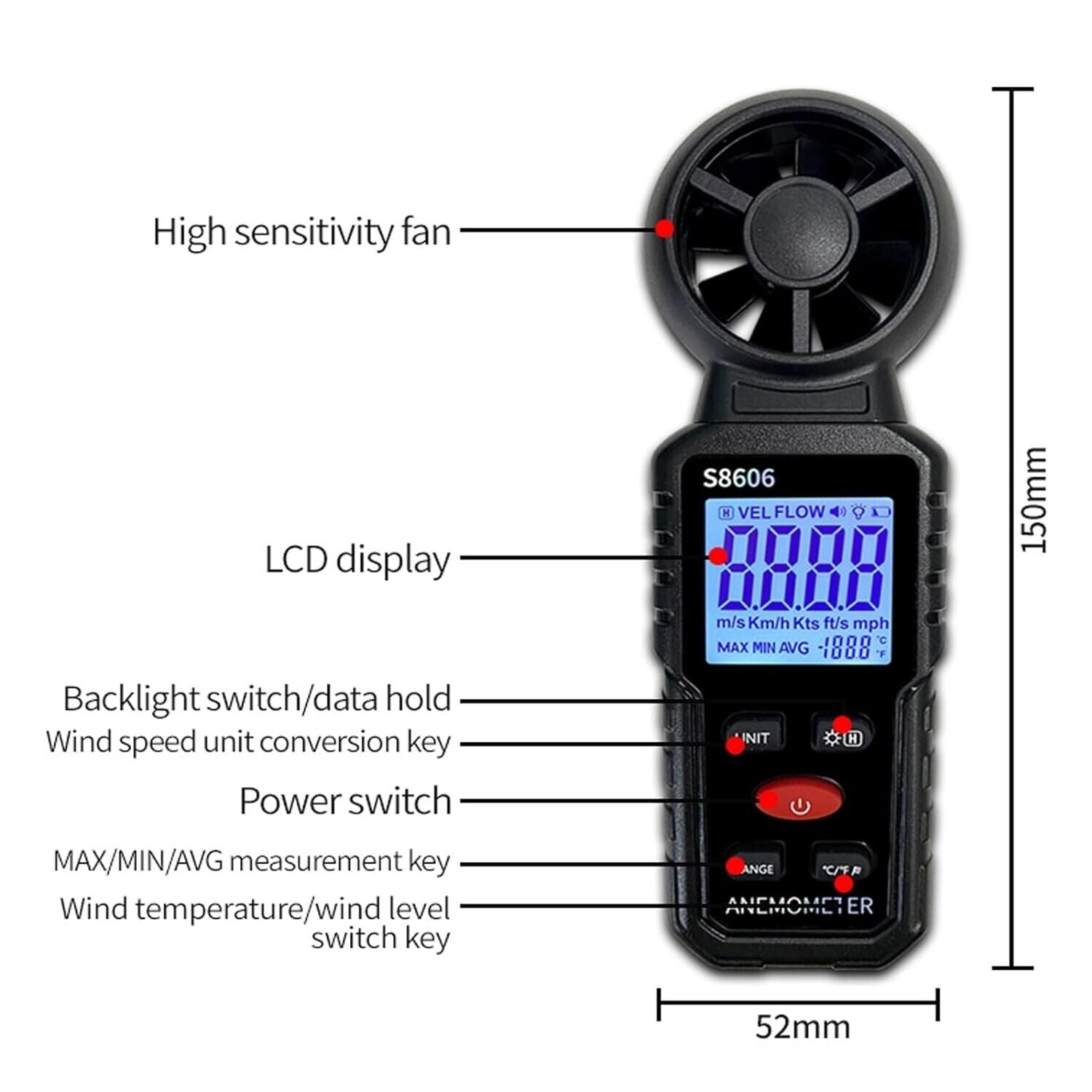 3n1 Handheld Anemometer Wind Speed Meter speedometer thermometer shooting sailin