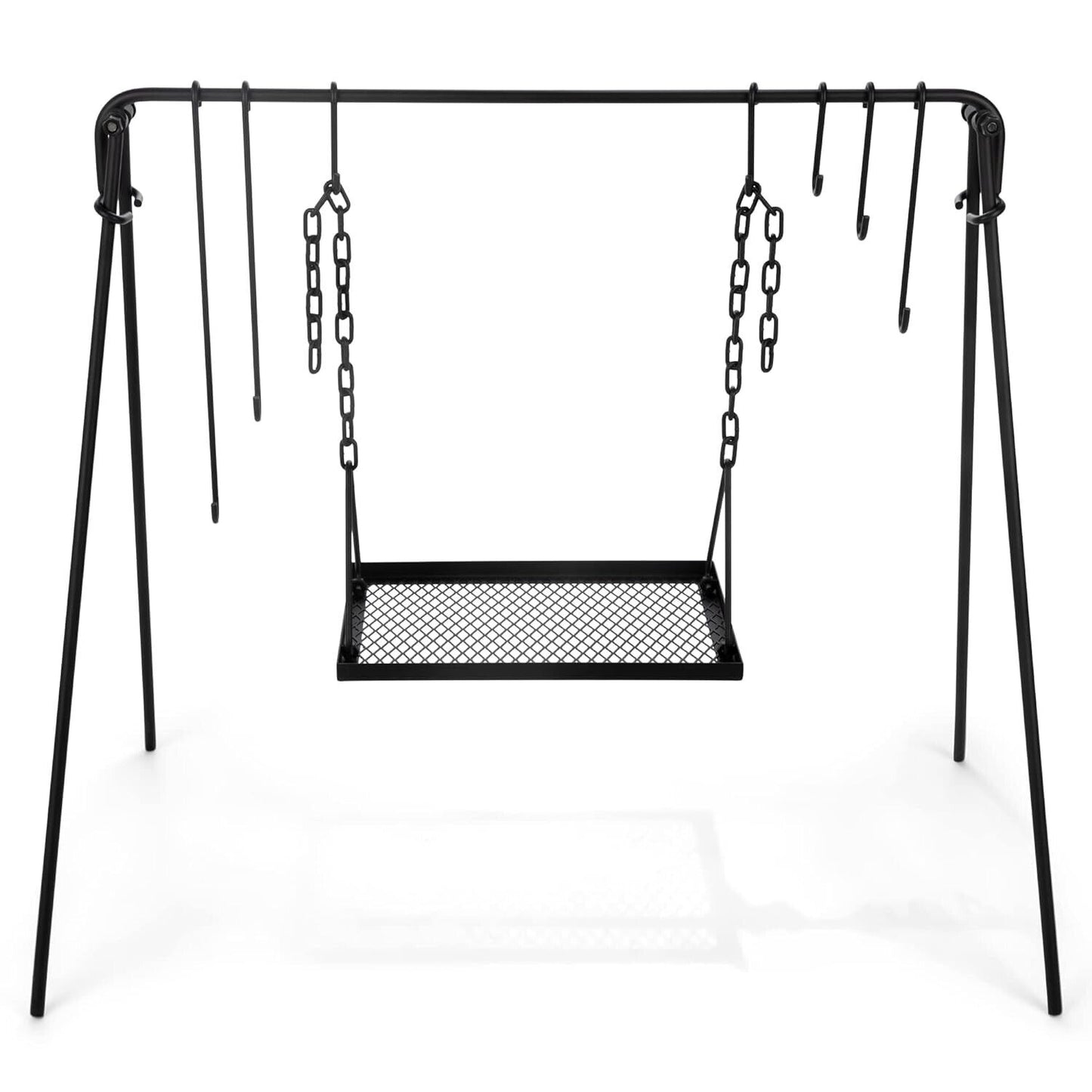 Outdoor 34" BBQ Grill Swing w/Hooks Campfire Cooking Stand for Outdoor Fire Pit