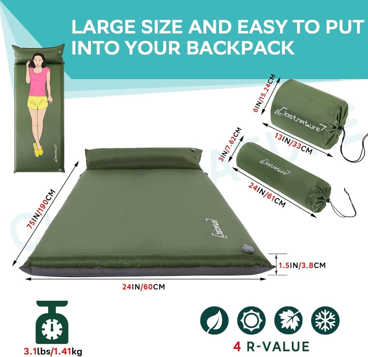 Clostnature Self Inflating Sleeping Pad for Camping - 1.5 inch Camping Pad,