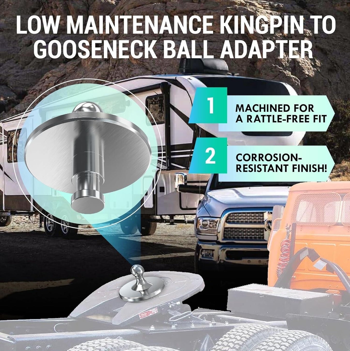 5th Wheel to Gooseneck Adapter, 2-5/16" Kingpin to Gooseneck Ball Towing Receive