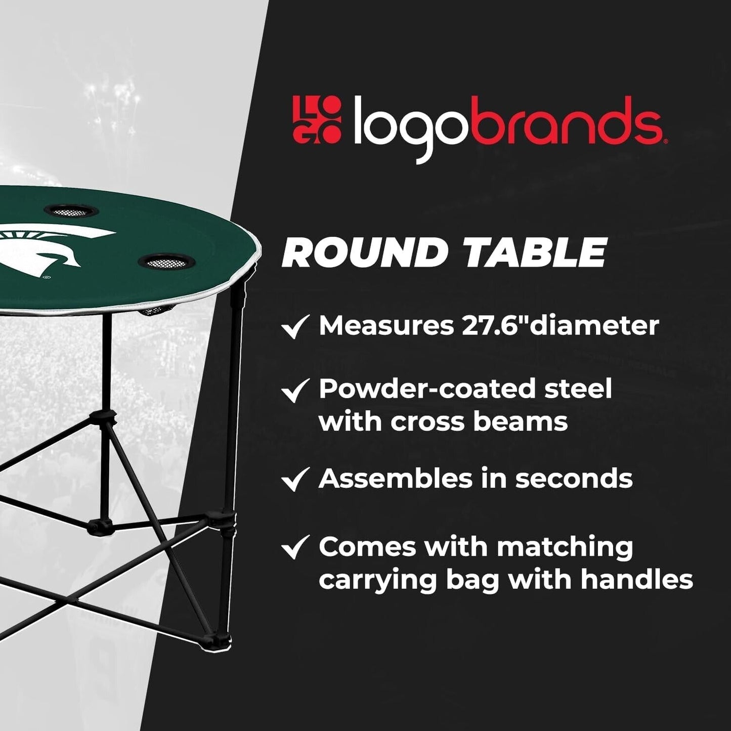 Michigan State University Round foldable Tailgate Table fast assembly lightweigh