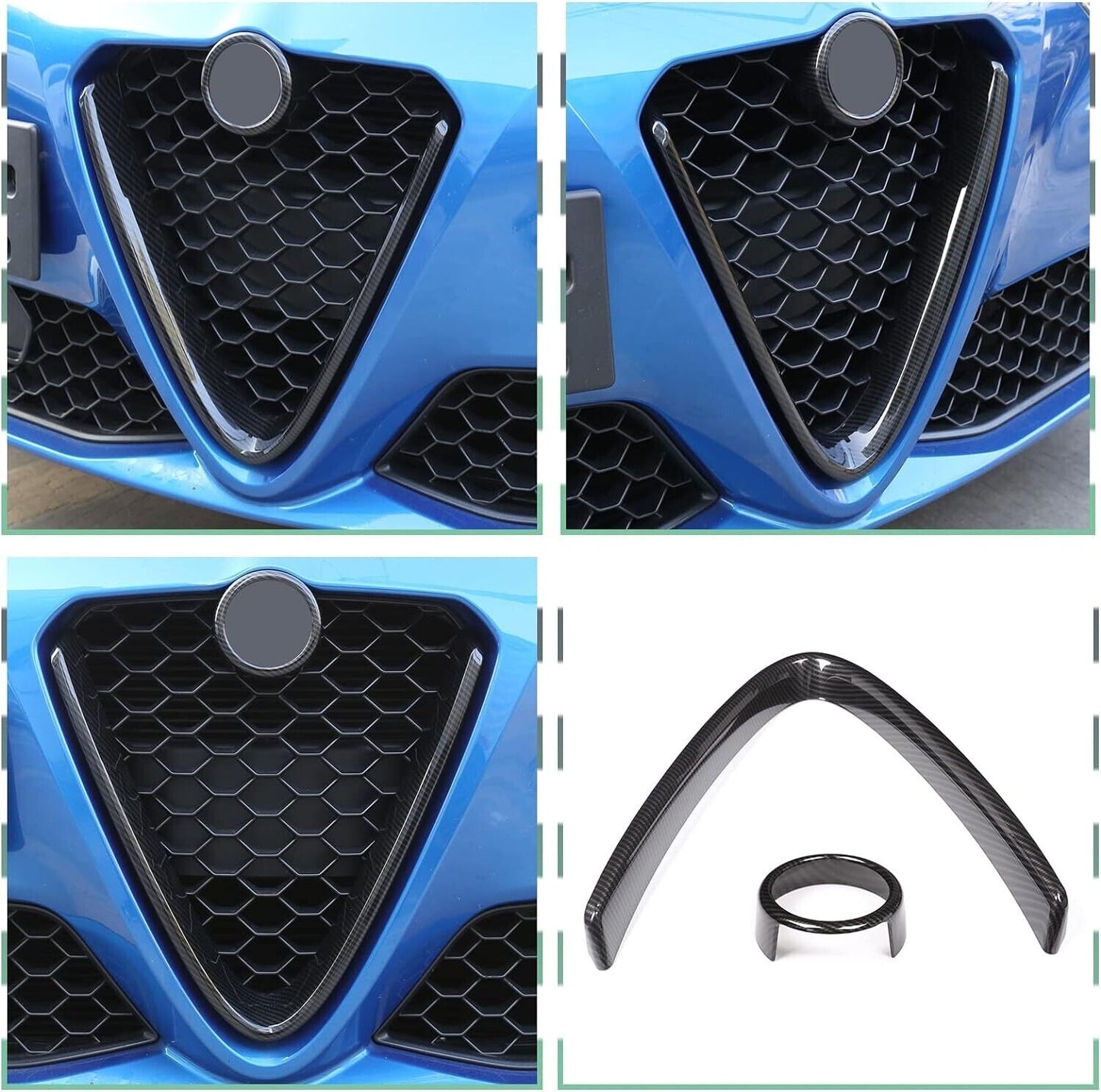 Carbon Front V Shape Grille Cover + Logo Ring Trim For Alfa Romeo Giulia 2017-20