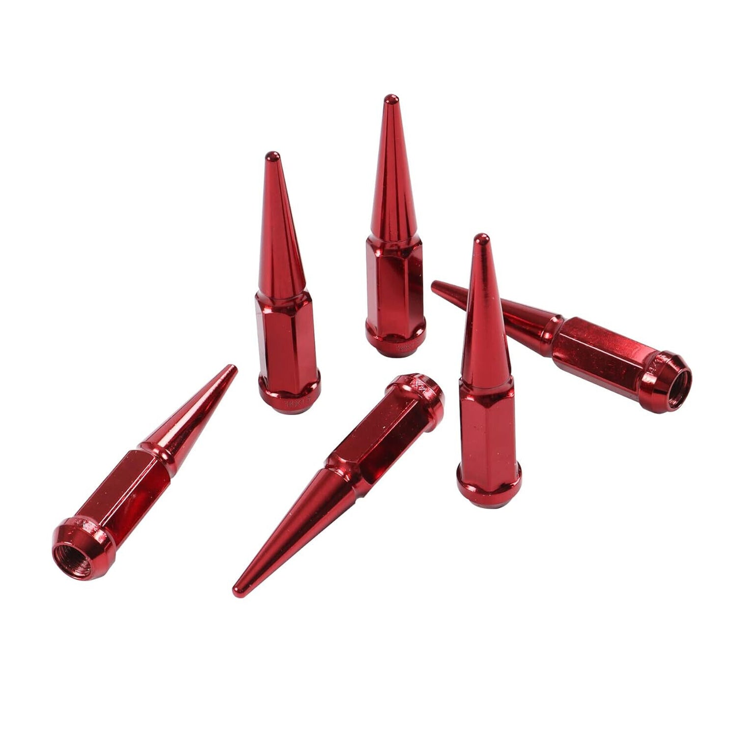 JDMSPEED Wheel Spike Lug Nuts (24pcs) with 1 Socket Key Red 14x1.5 4.5 Tall 6lug