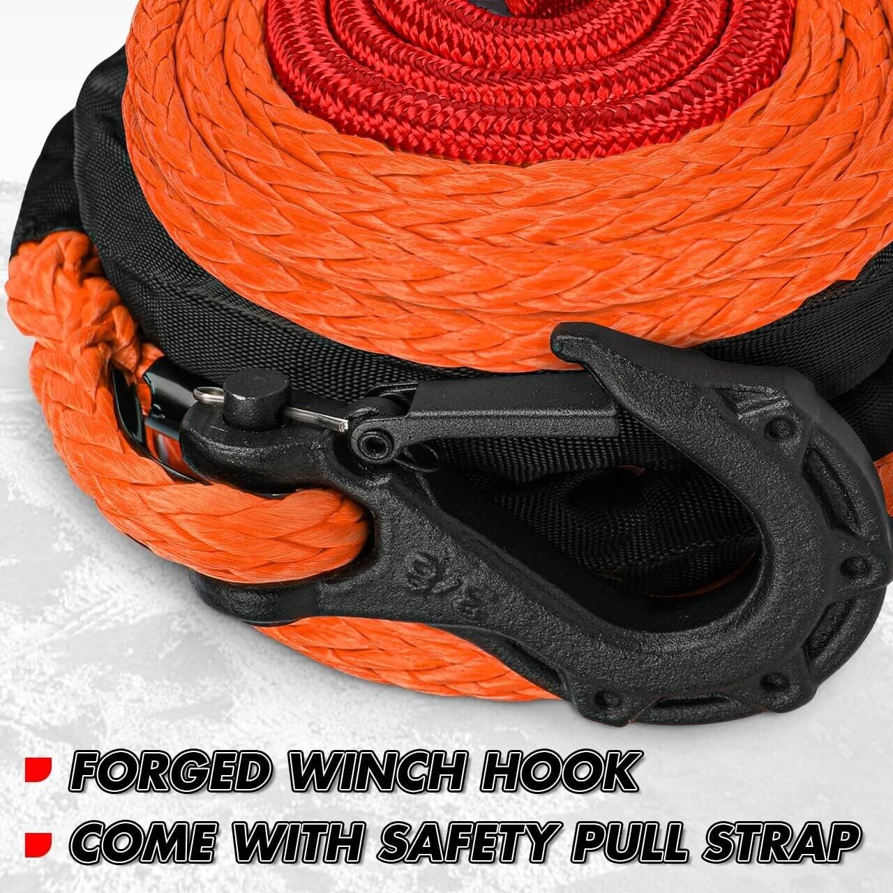 X-Bull Synthetic Winch Rope, 1/2" x 85ft 32000lb Winch Line with sleeve and Hook