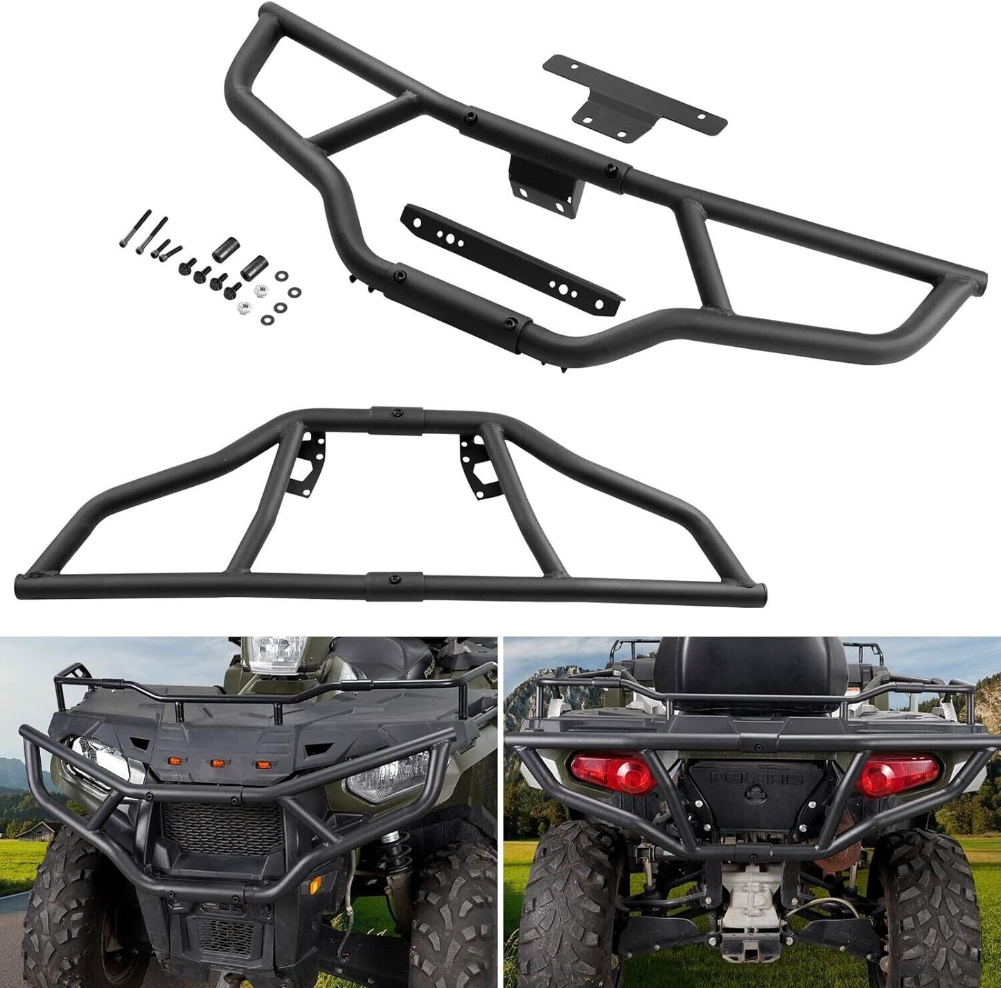 Front & Rear Brush Guard Bumper 2Pcs Compatible with 2014-2023 Polaris Sportsman