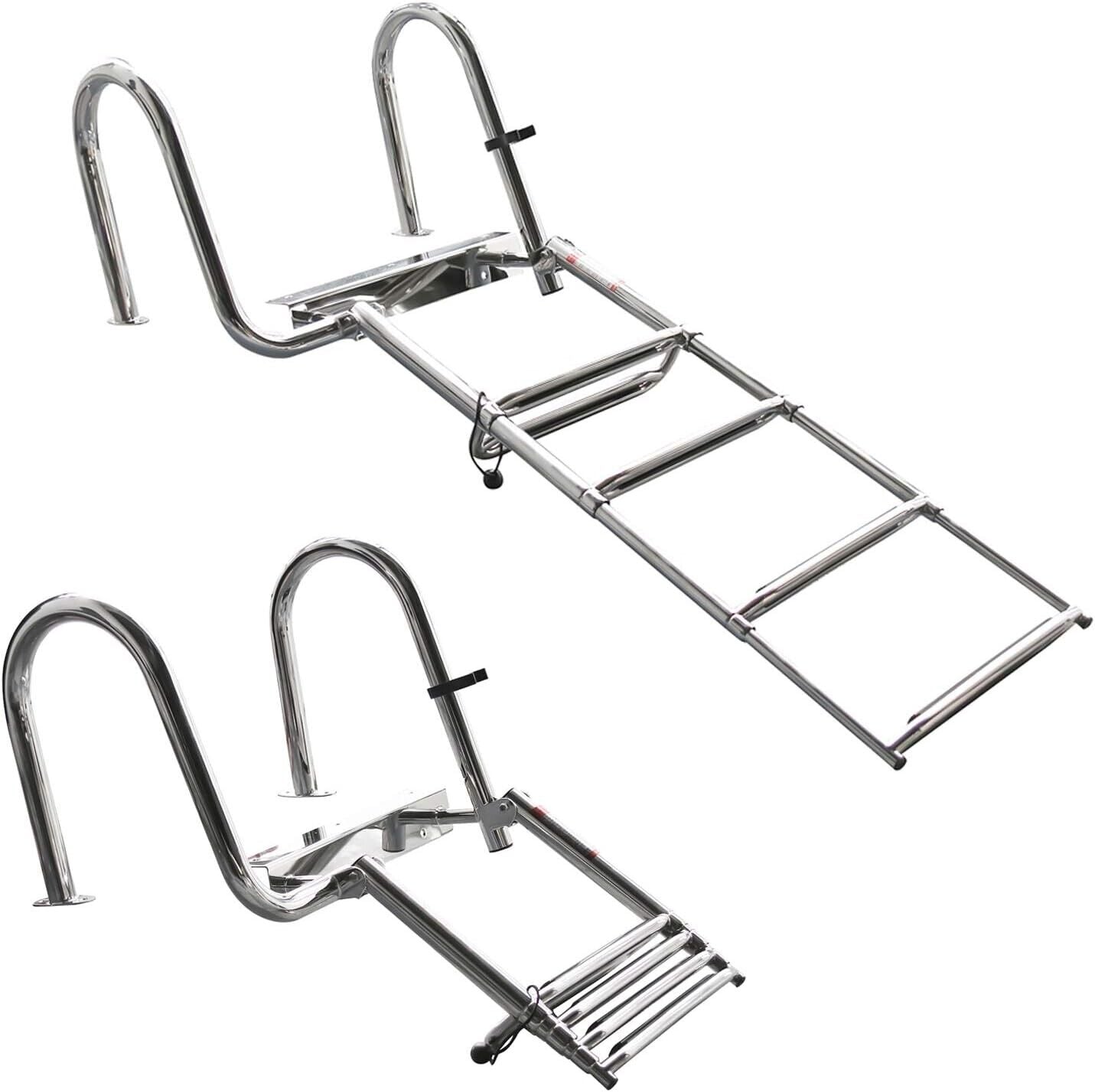 4-Step Pontoon Boat Ladder Folding Telescoping Rear Entry Inboard Ladder