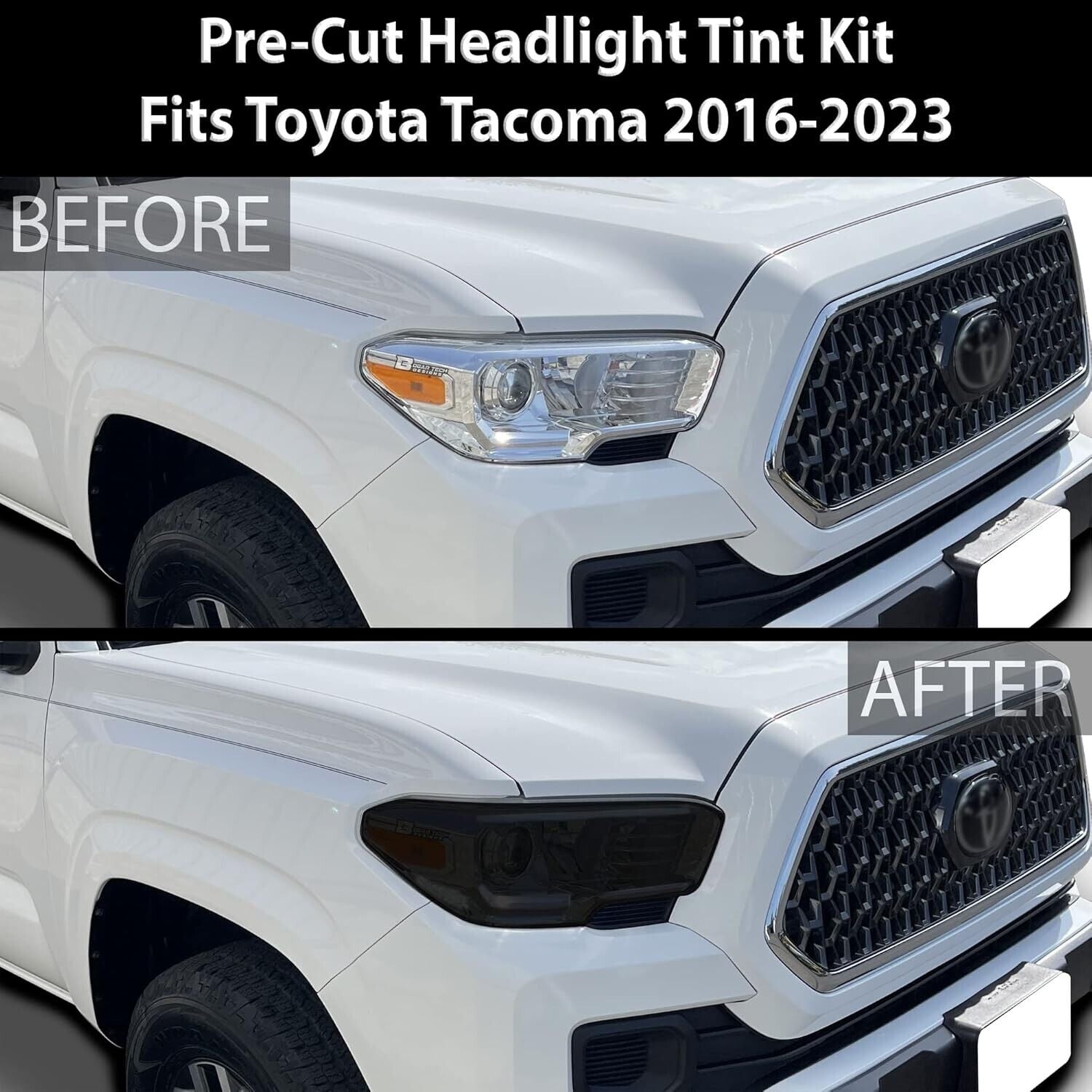 Full Headlight & Taillight Precut Overlay Tint Kit for Toyota Tacoma 16-23 Dark