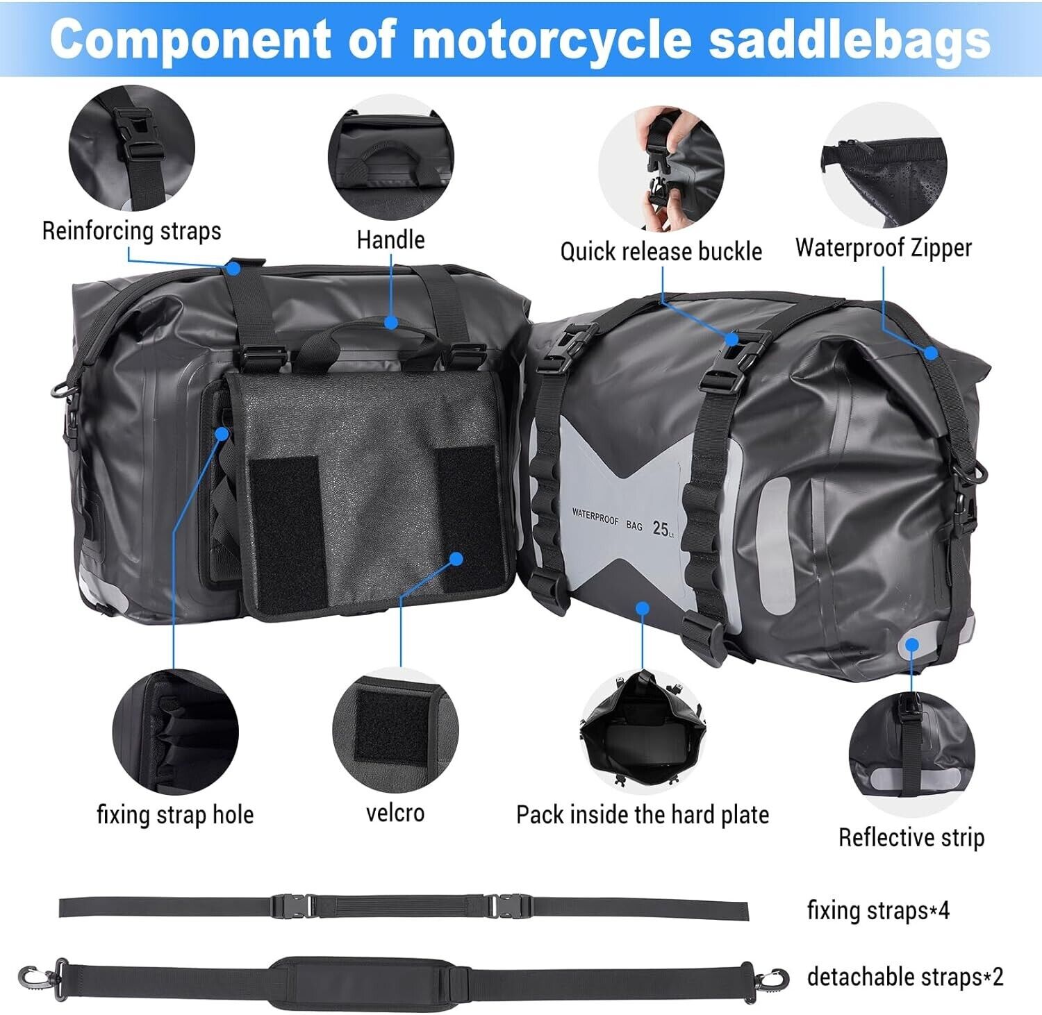 Motorcycle Saddle 2 Side Bag  Luggage Saddle Bags Waterproof PVC Saddle Bags 50L