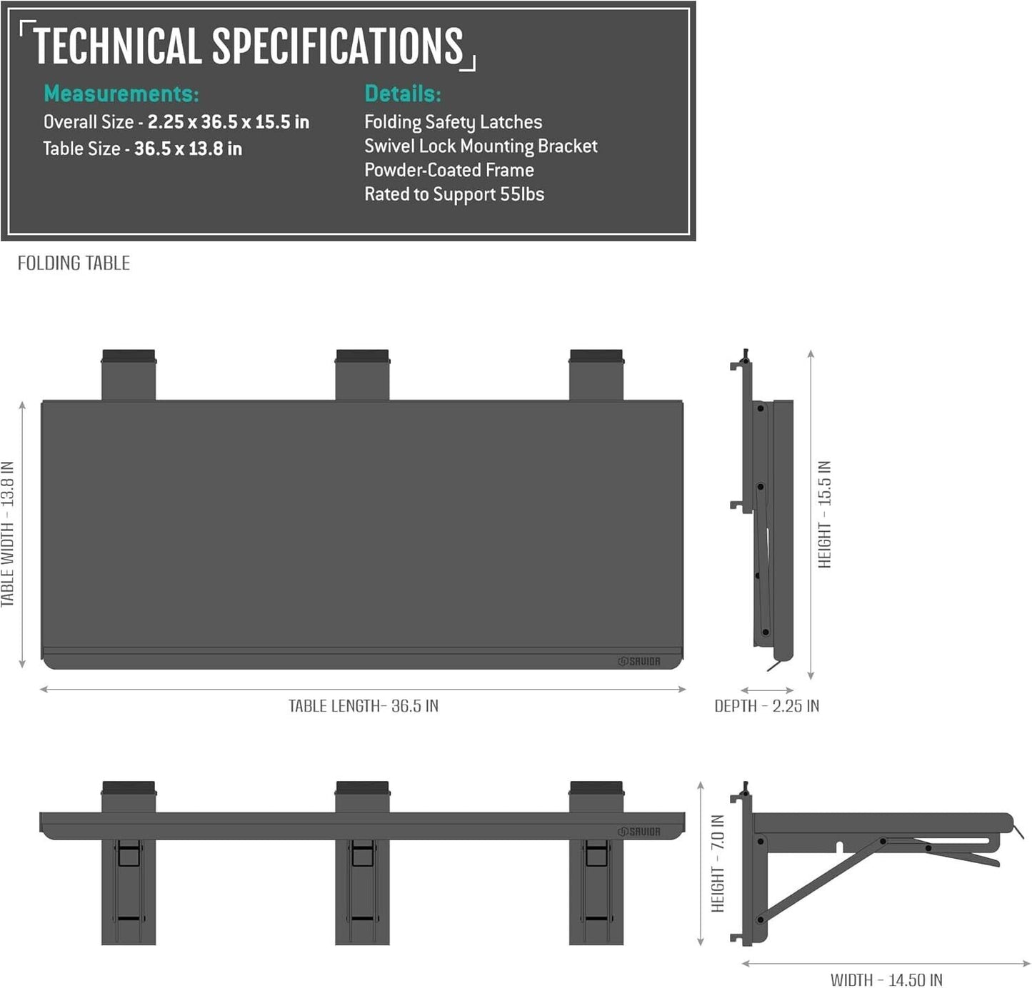 Savior Wall Rack Heavy Duty Steel Folding Table Workbench Shelf Modular Wall Mou