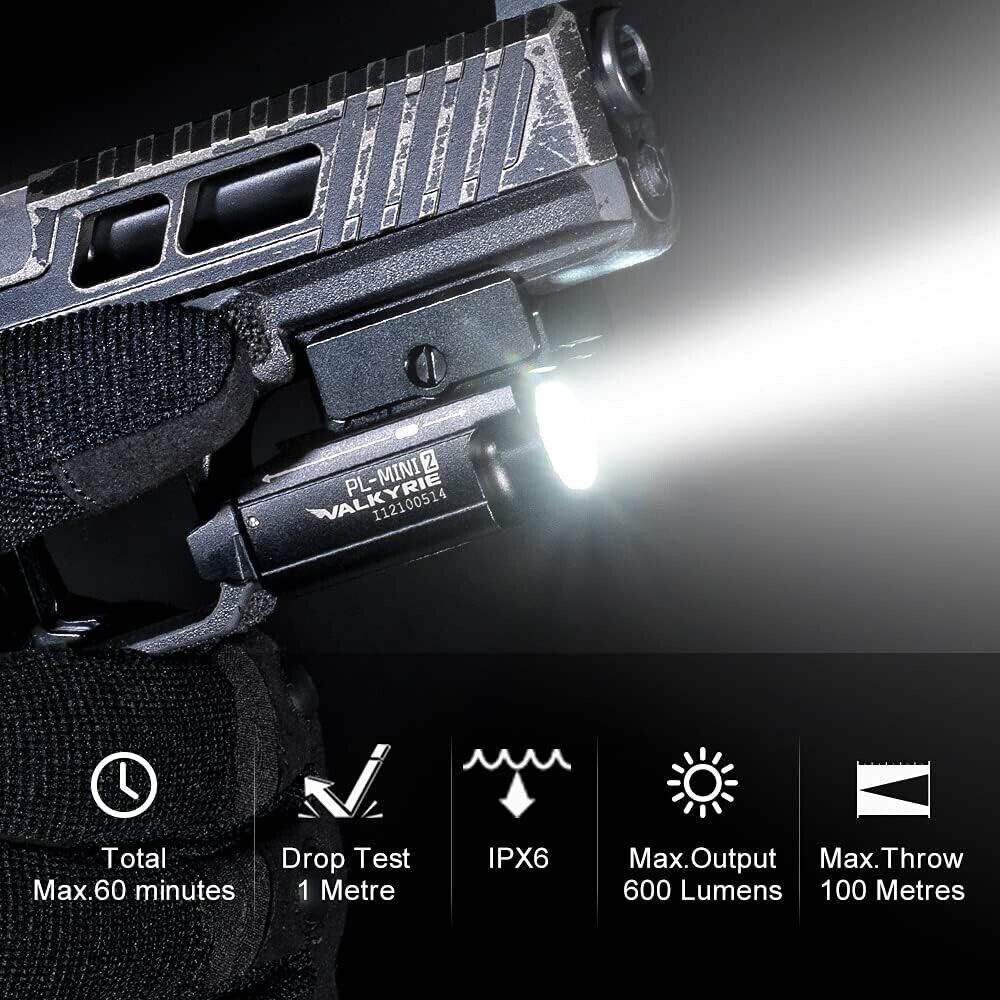 Olight PL-Mini 2 Valkyrie 600 Lumens Rechargeable Tactical Handgun Light-Black