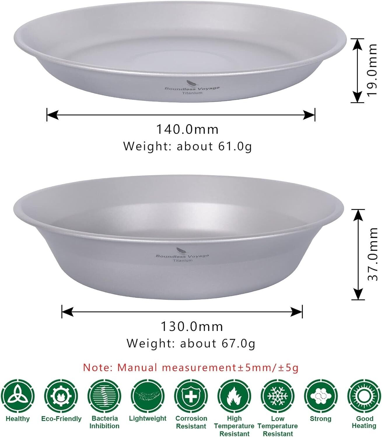 Titanium Plate Bowl Set Outdoor Camping Dish with bag Lightweight Tableware Set