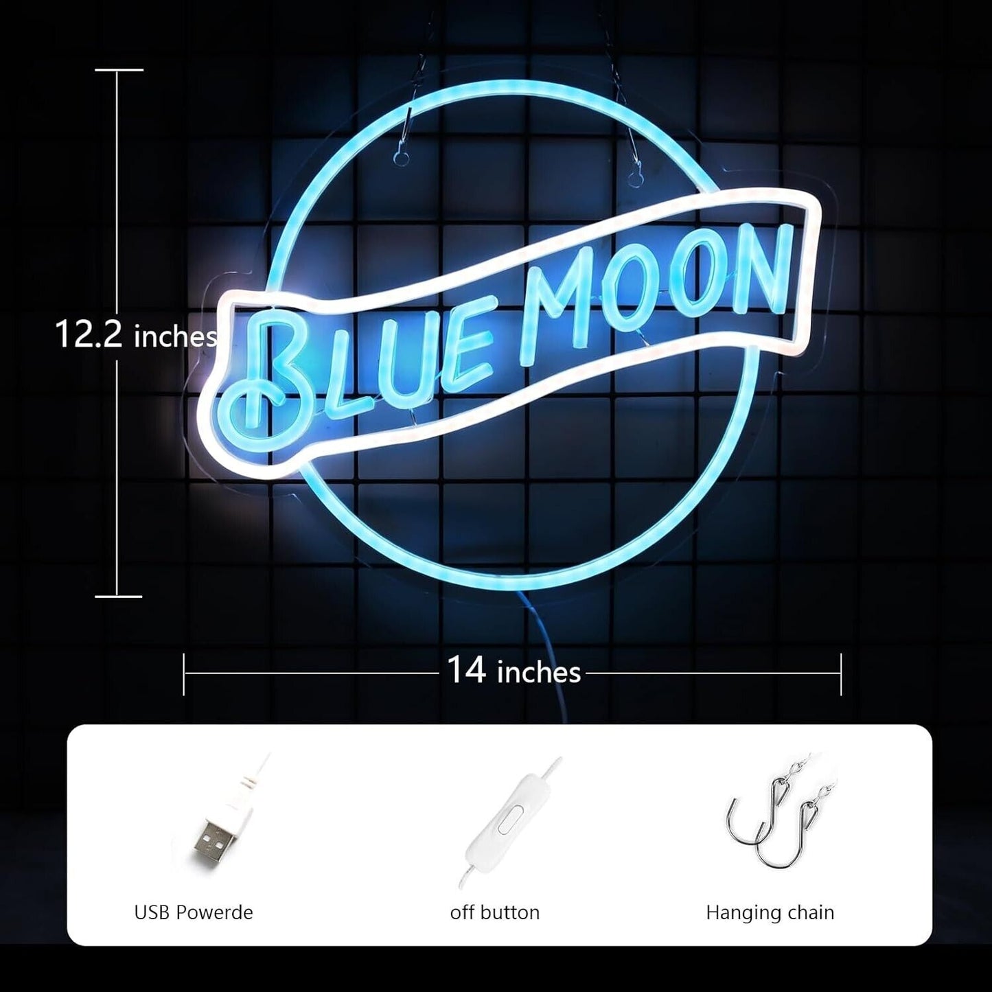 Blue Moon Beer Neon Signs Dimmable Bar Neon Beer Light Sign for Wall Decor Blue 