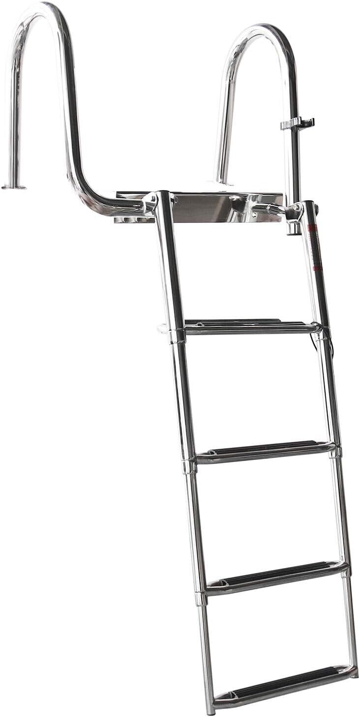 4-Step Pontoon Boat Ladder Folding Telescoping Rear Entry Inboard Ladder