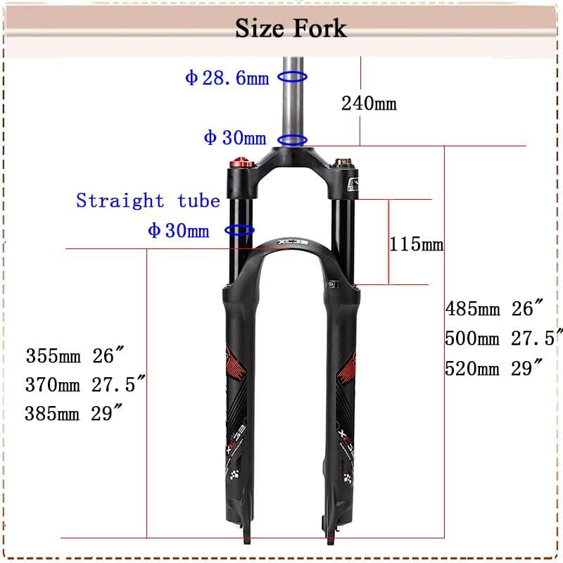 BUCKLOS 26/27.5/29 MTB Bike Suspension Front Fork 120mm 28.6mm Straight Tube