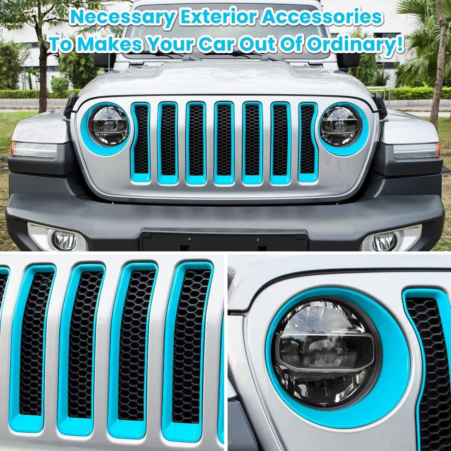 Jeep Wrangler JK Grill Inserts Matte Blue Front Mesh Grille w/ Headlight Bezel