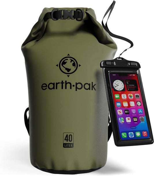 Earth Pak Waterproof Dry Bag/ Phone Case Gear Dry 40L Forest Green, for Kayak