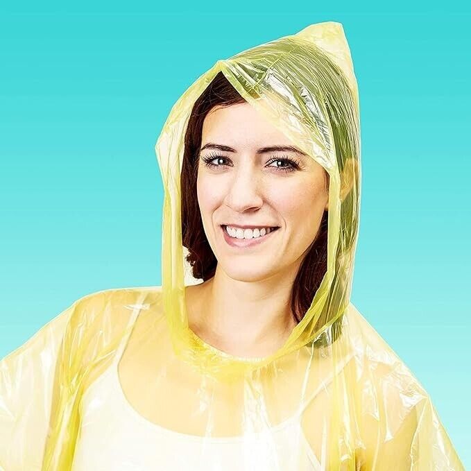 Disposable Adult Emergency Waterproof Rain Coat Poncho Camping Hiking Hood 5pcs