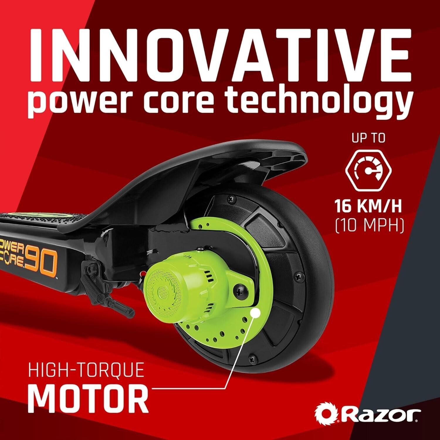 Razor Power Core E90 Electric Scooter - Green - Kids Electric Scooter