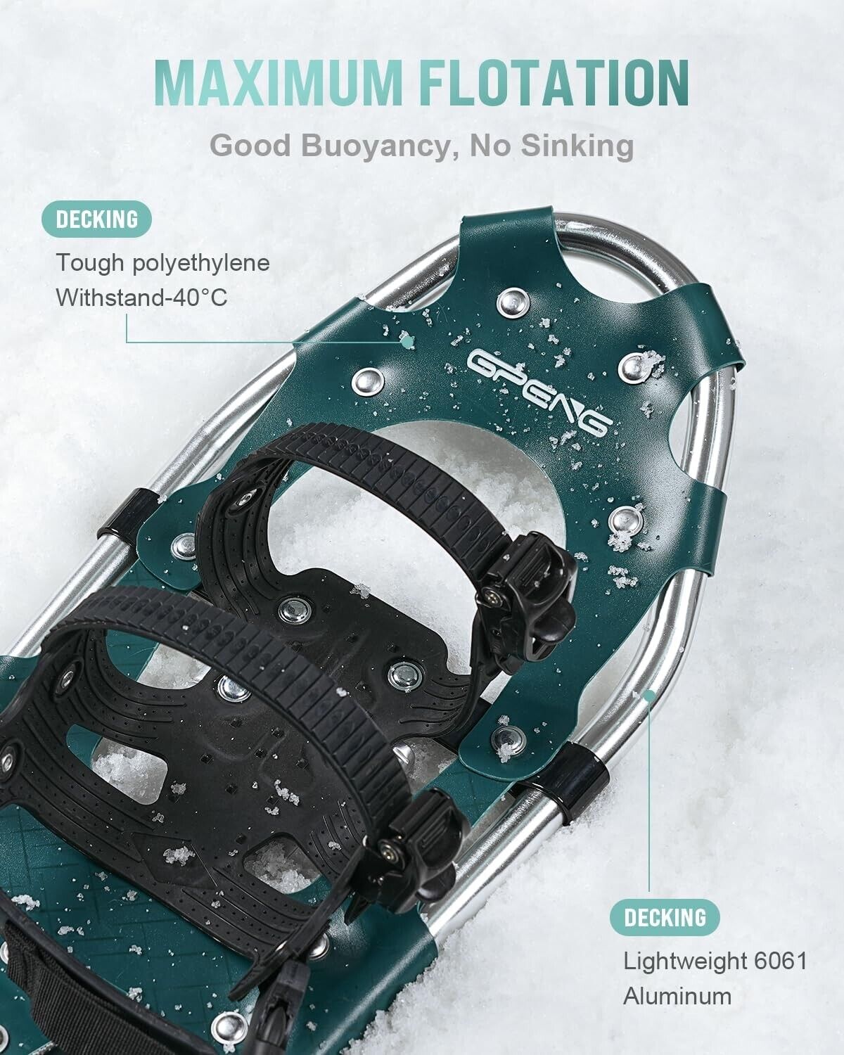 GPeng 825 Lightweight Snowshoes, Trekking poles & Tote Bag, Unisex Adult-Youth