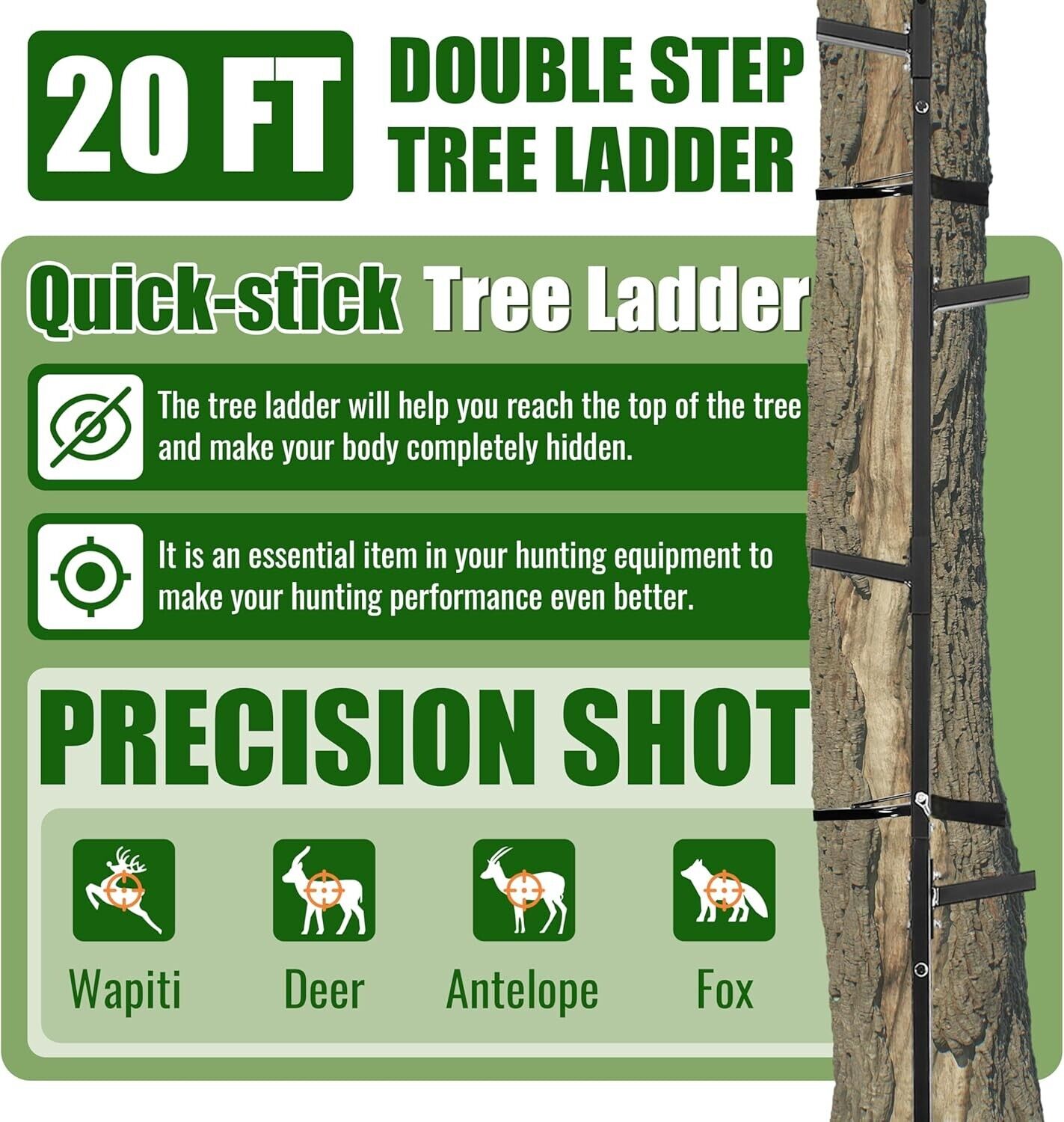 20 ft Double Step Tree Ladder Outdoors Slip Resistant Ladder Climbing Stick Ladd