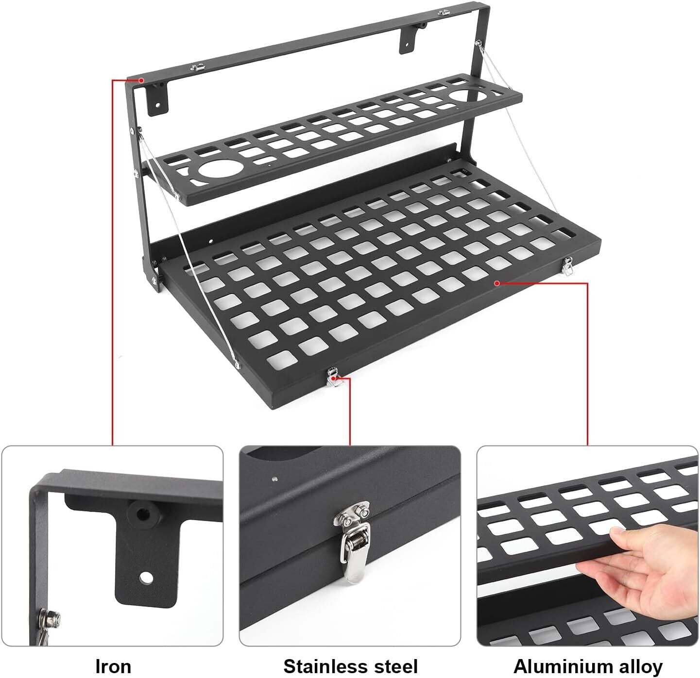 ForJeep Wrangler JL/JLU/JK Tailgate Table Foldable Cargo Shelf, Aluminum Storage