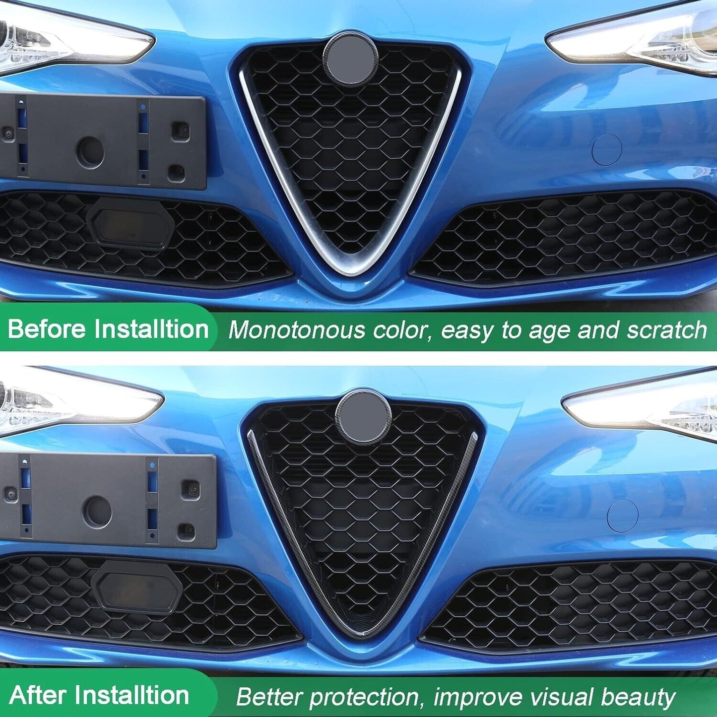 Carbon Front V Shape Grille Cover + Logo Ring Trim For Alfa Romeo Giulia 2017-20