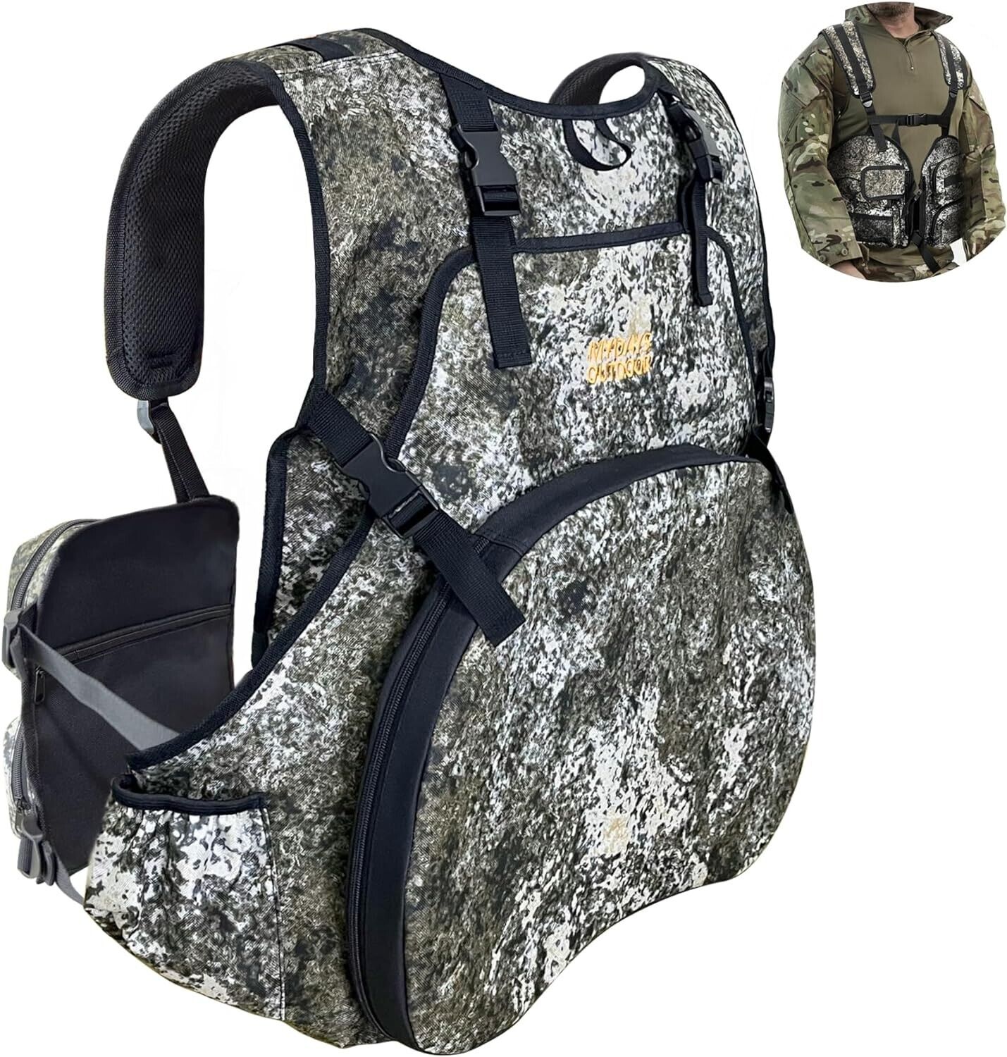 Turkey Vest with Seat and Game Pouch, Turkey Hunting Vest with Side Water Bottle