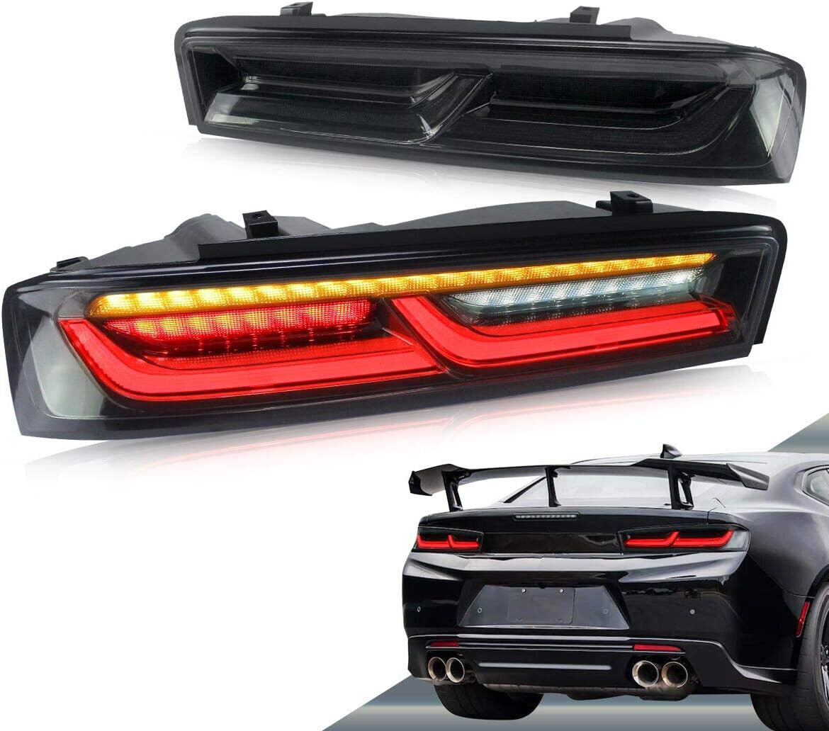 VLAND LED Tail Lights For Chevy Camaro 2016-2018 DRL FULL Smoked Rear Lights