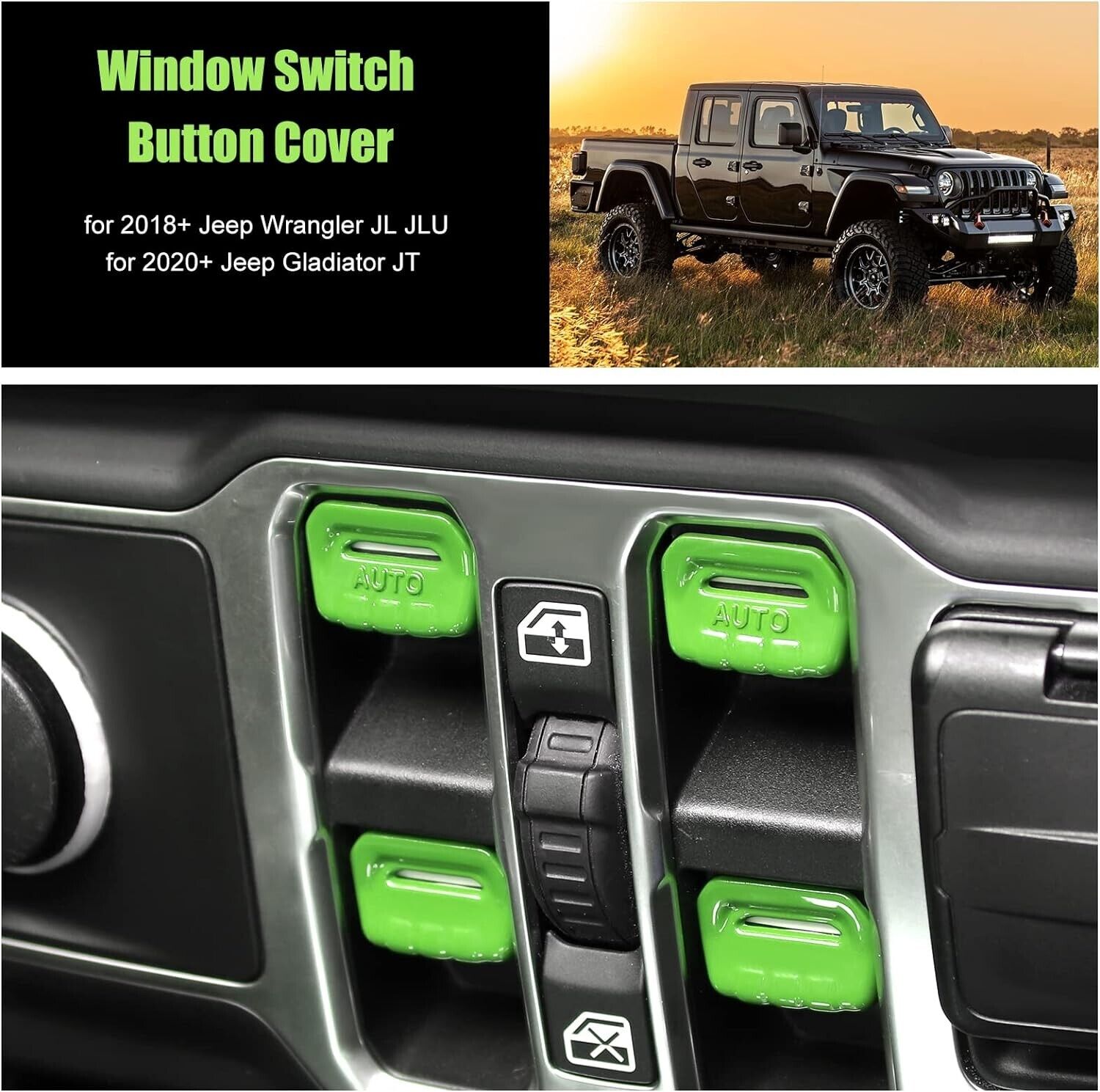 Window Switch Button Cover Trim for Jeep JL 18-24 JLU Gladiator JT Green