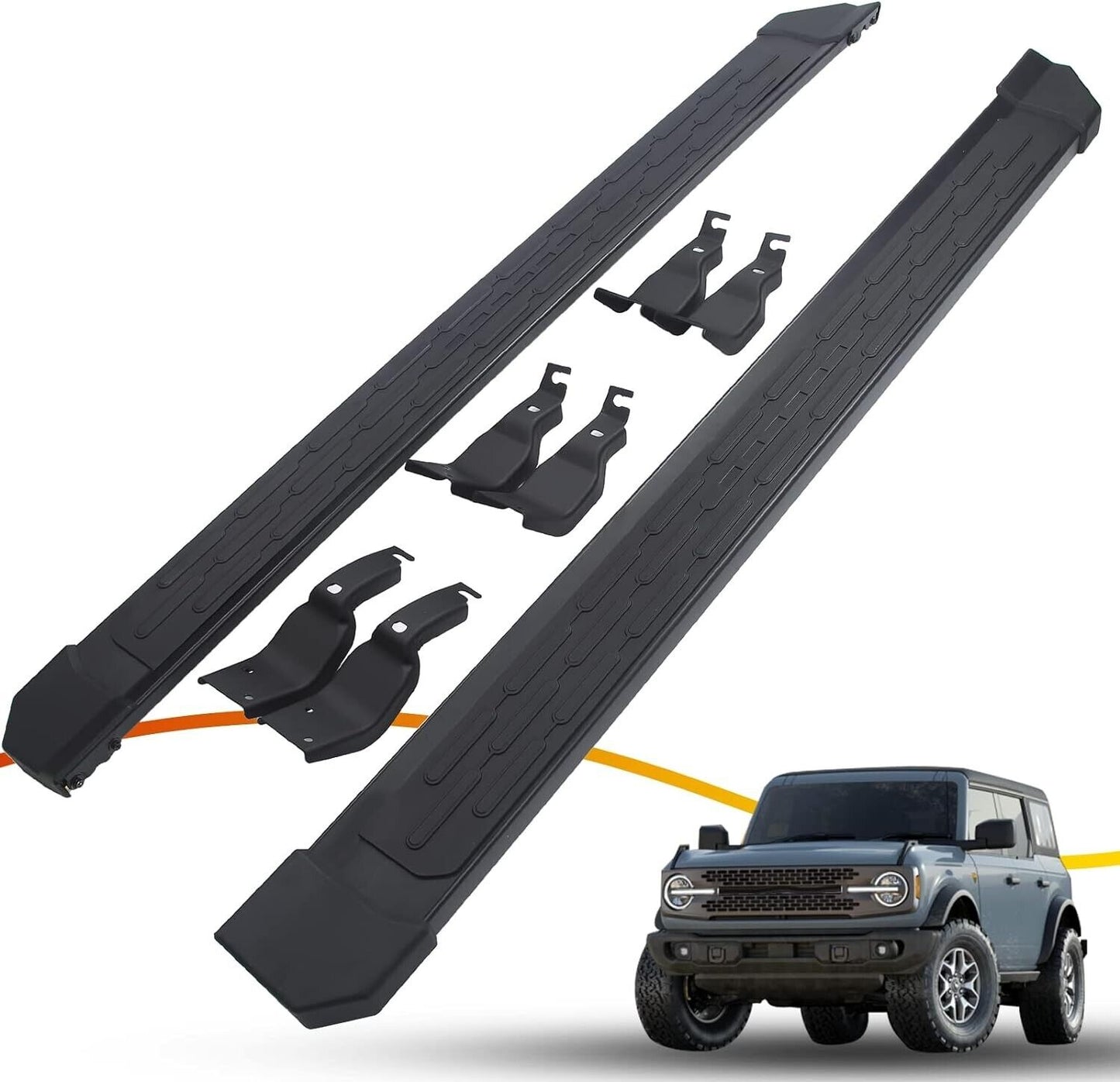 Running Boards For 2021- 2023 Ford Bronco 4 Door Steel Side Step Bars Black Pair