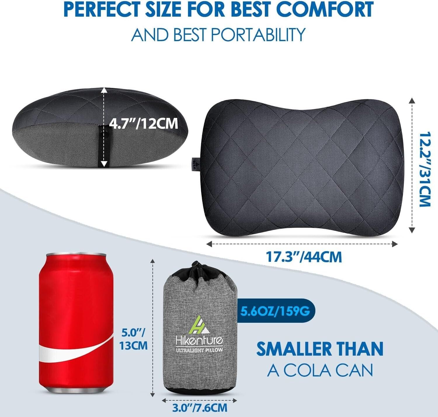 Hikenture Camping Pillow w/removable cover, ultralight inflatable pillow w/lumba