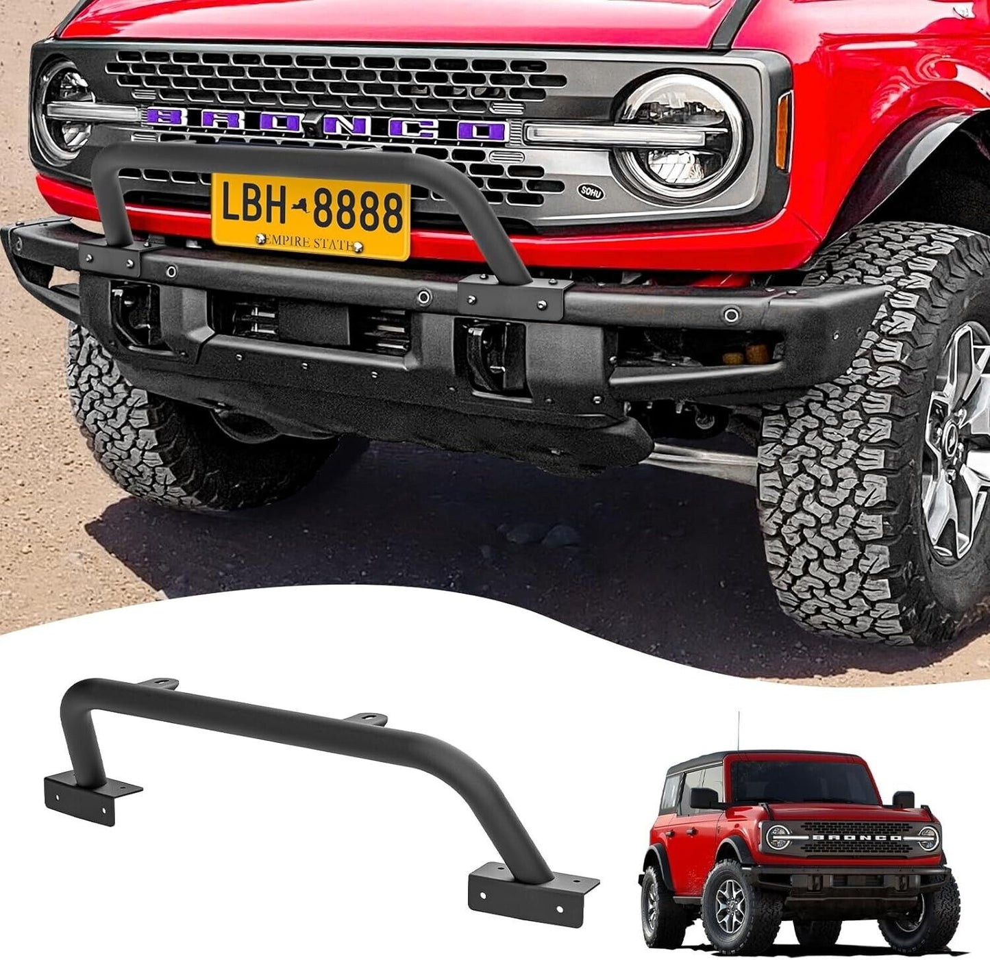 Ford Black Bull Bar Brush Guard Off Road Grill for Ford Bronco 2/4 Door 21-24