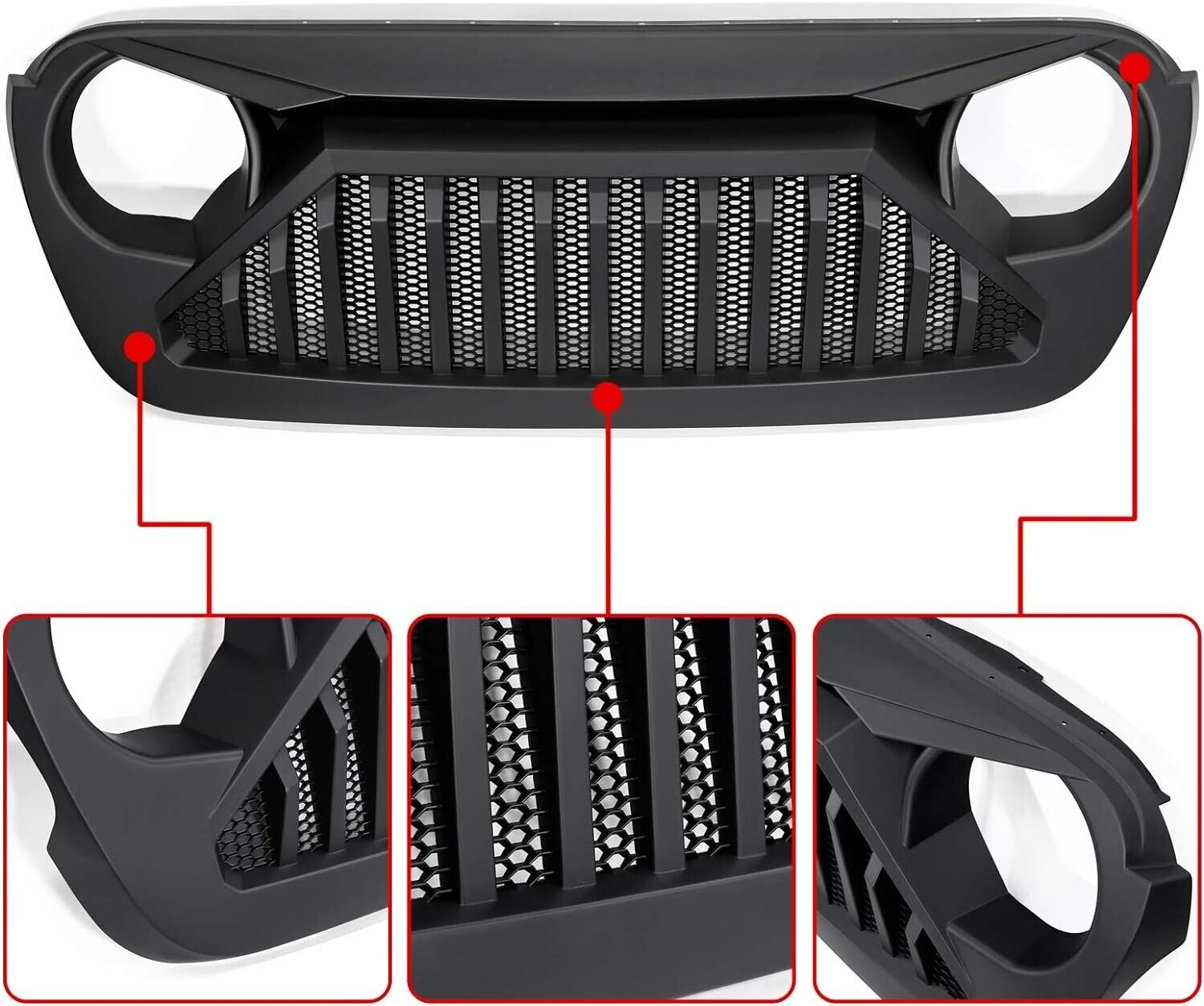 Front Grille Angry Vader Grill Matte Black For 2018-2022 Jeep Wrangler JL JT JLU