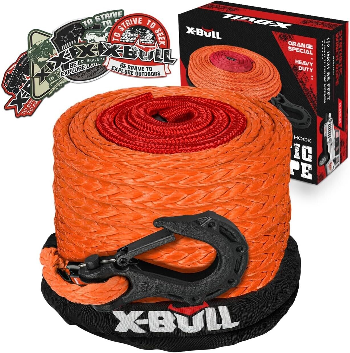 X-Bull Synthetic Winch Rope, 1/2" x 85ft 32000lb Winch Line with sleeve and Hook