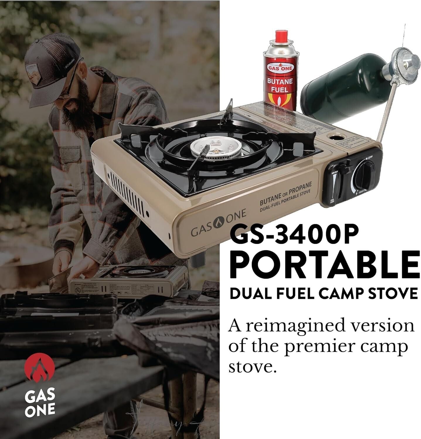 Gas One GS-3400P Propane or Butane Stove Dual Fuel Stove Portable Camping Sto...